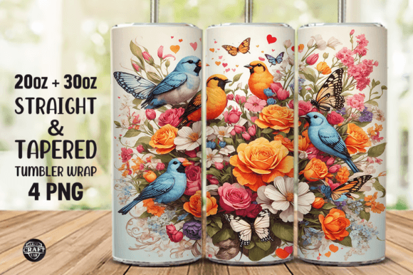 Bird with Flowers Butterflies Tumbler