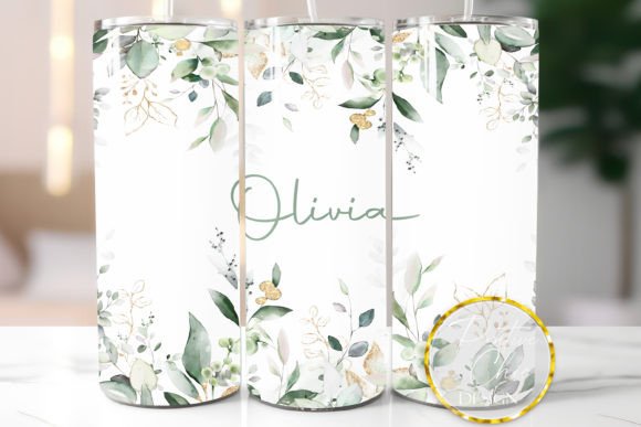 Botanical Custom Name Tumbler Wrap PNG