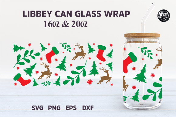 Christmas Can Glass Wrap 16OZ Libbey SVG