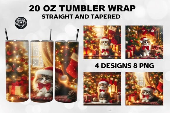 Christmas Cat Tumbler Wrap PNG