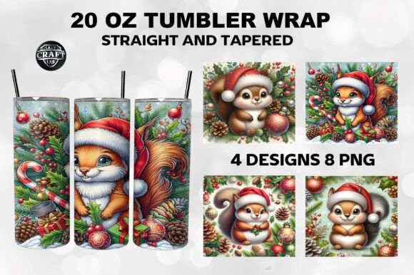Christmas Squirrel Tumbler Wrap 20oz PNG