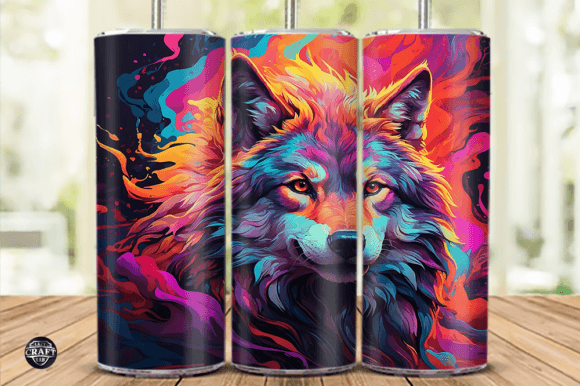 Colorful Wolf Tumbler Wrap 20oz PNG