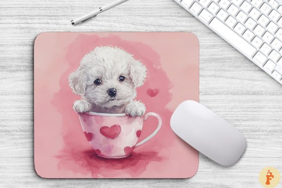 Kawaii Bichon Frise Puppy in Cup