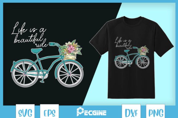 Life Beautiful Ride Blue Floral Bike SVG