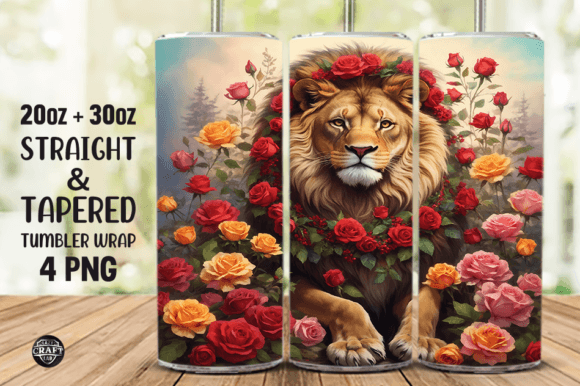 Lion with Flowers Skinny Tumbler Wrap 20