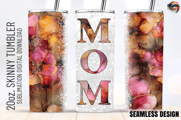 MOM Alcohol Ink Flowers Tumbler Wrap