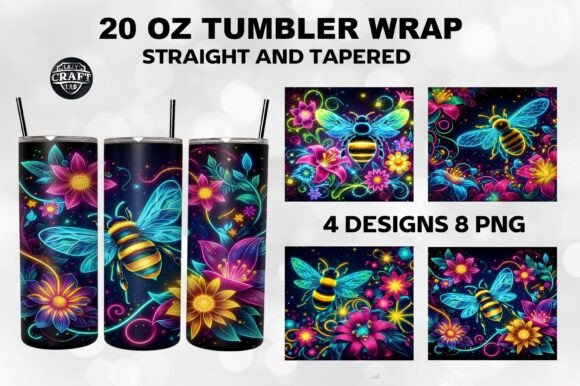 Neon Bee with Floral Tumbler Wrap 20oz