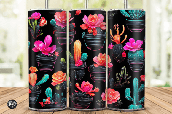 Neon Cactus Tumbler Wrap Design