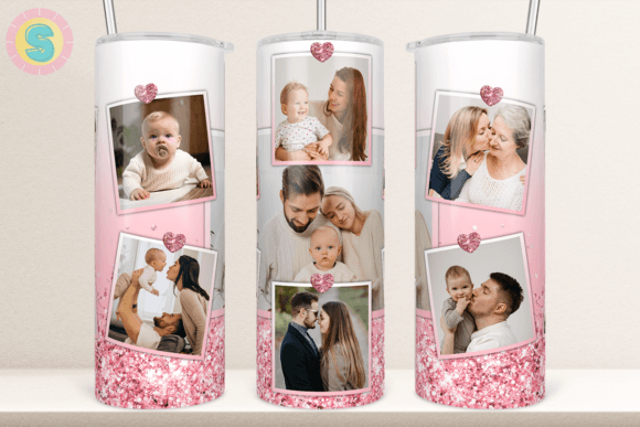 Pink Glitter Photo Frame Tumbler Wrap