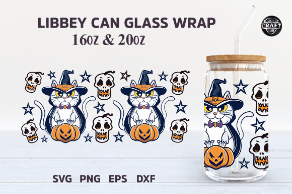 Spooky Cat Can Glass Wrap Halloween SVG