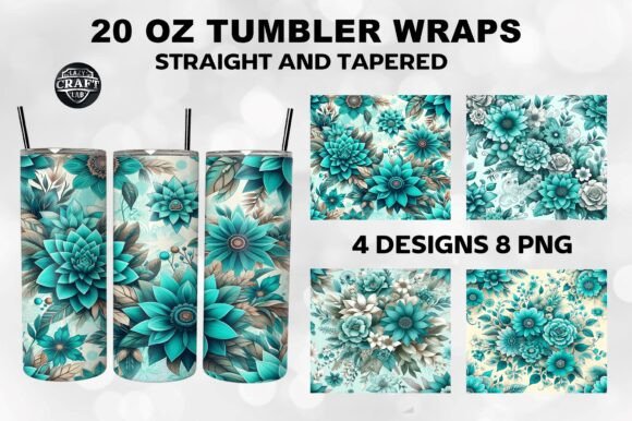 Turquoise Flowers Skinny 20oz Tumbler