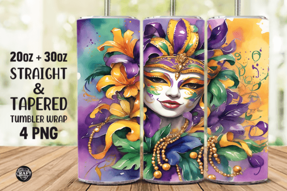 Watercolor Mardi Gras Tumbler Wrap 20oz