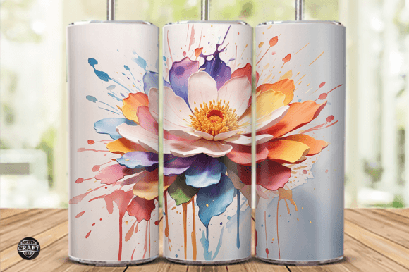 Watercolor Splash Art Flower Tumbler PNG